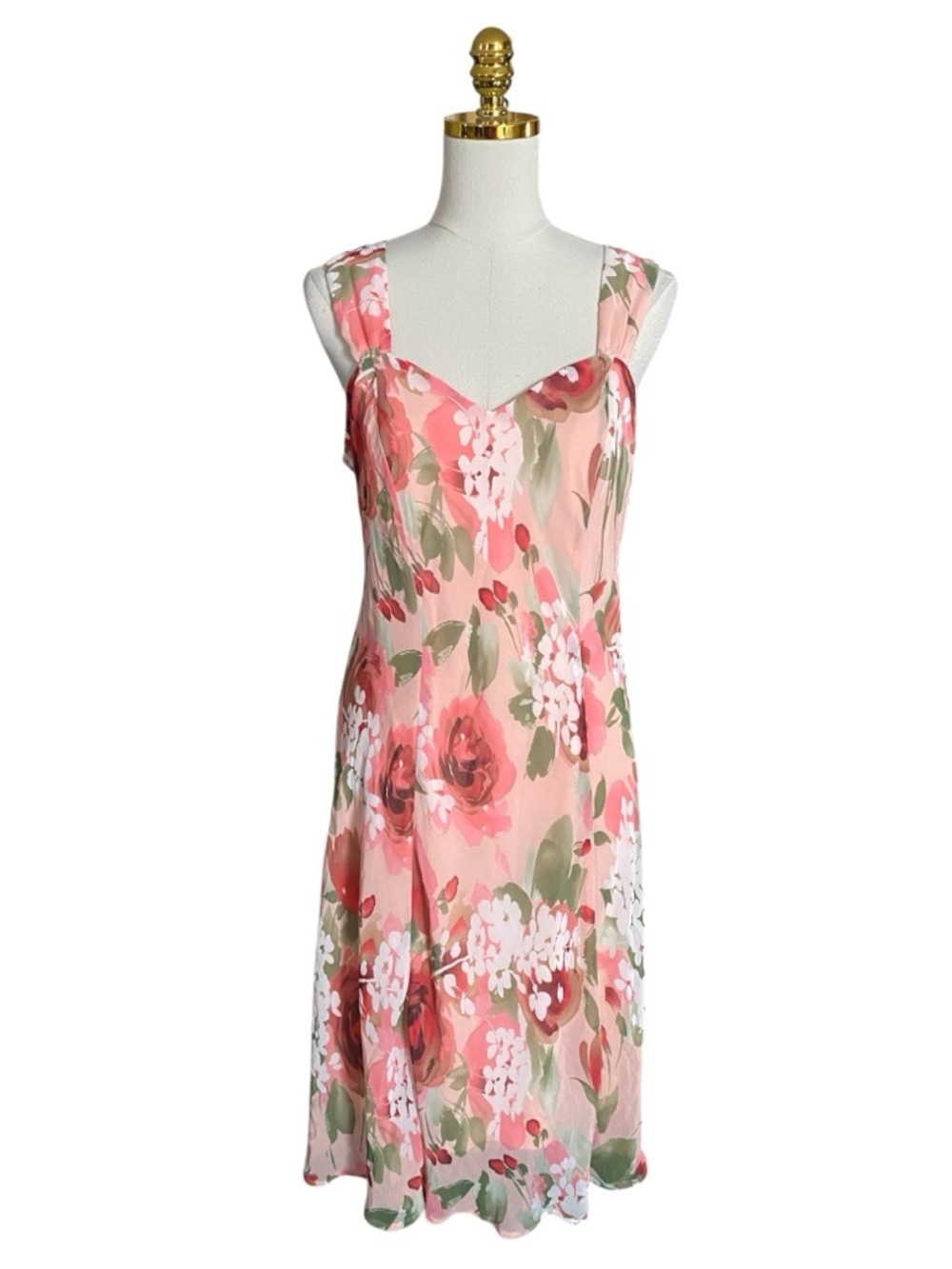 Vintage y2k Women’s Sleeveless Pink Floral Chiffon Midi Summer Dress Size 14